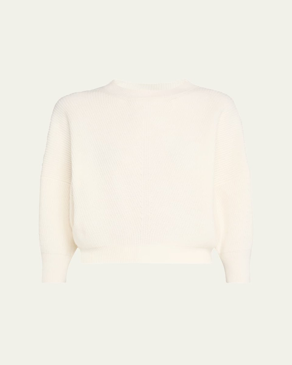 English Ribbed Three-Quarter Sleeve Wool Cashmere Sweater